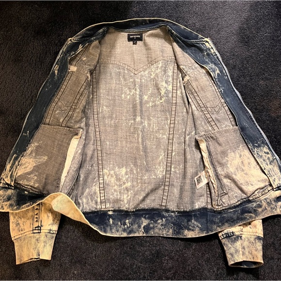 True Religion Men Medium Denim Jimmy Jacket Distressed White Tide Wash - Picture 4 of 7